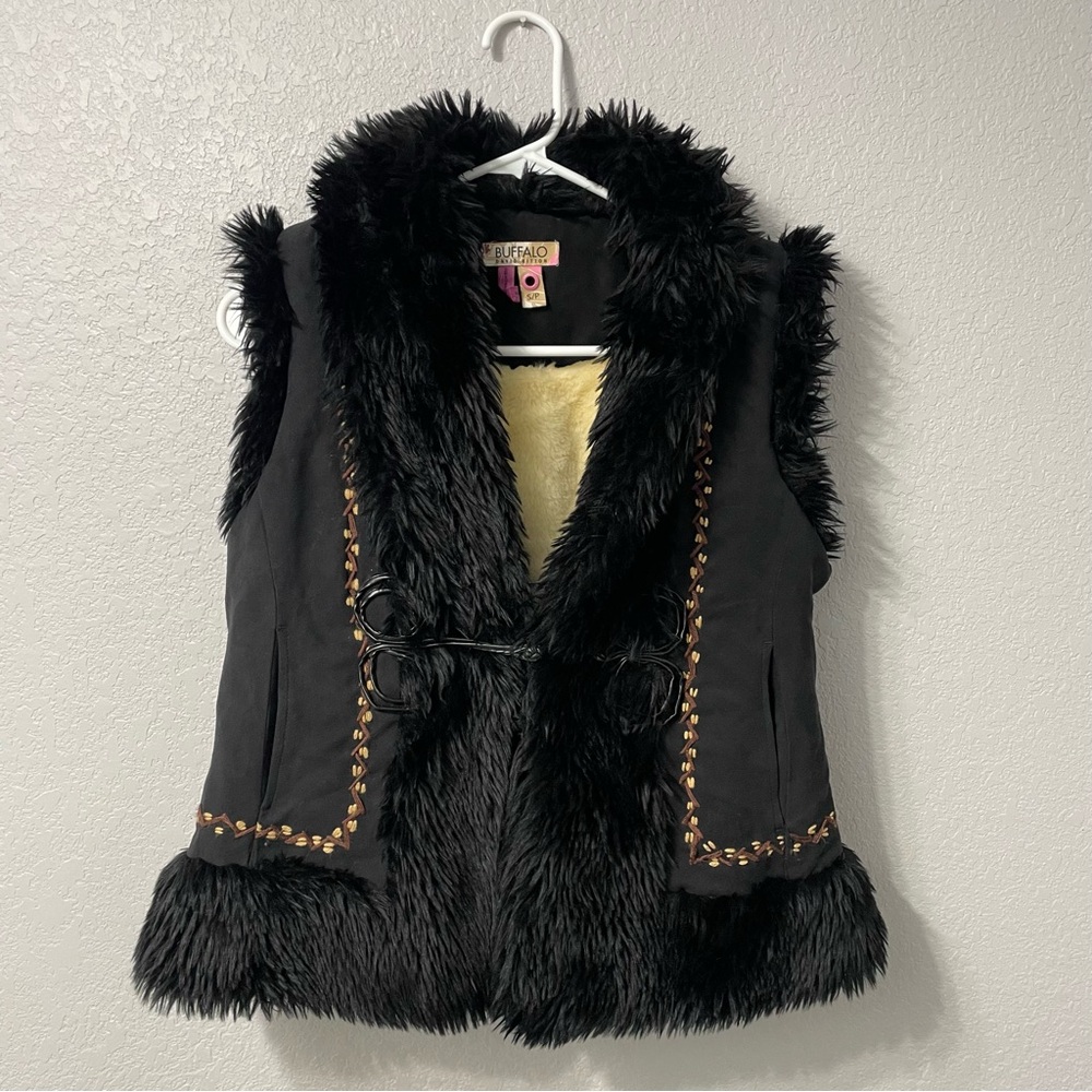 Buffalo David Bitton NWOT Faux Fur Suede Embroidered Vest Black Size XS